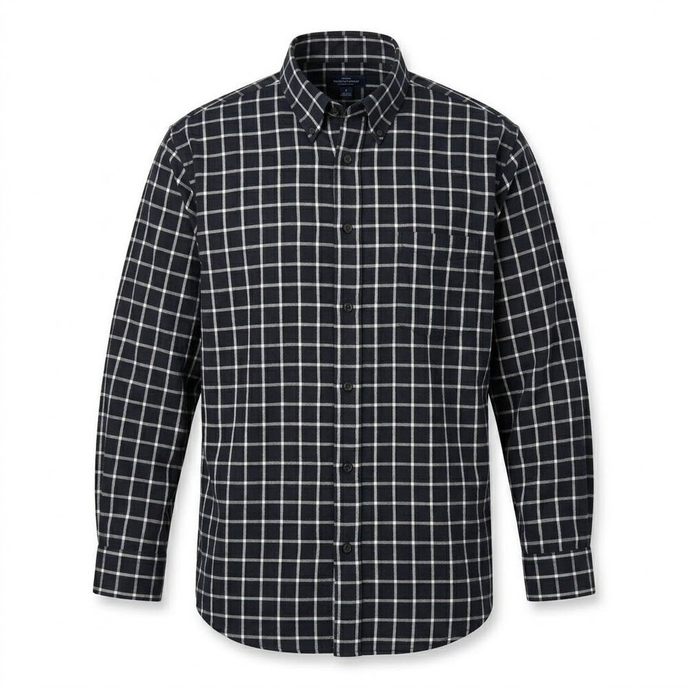 NEW‎ Roundtree & Yorke Mens 2XB Blue Check Portuguese Flannel Button Down Shirt